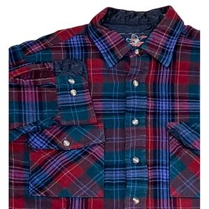 BackPacker Sportswear Red‎ Blue Medium Plaid Flannel Shirt